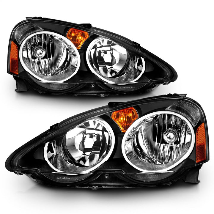 ANZO 2002-2004 Acura RSX Crystal Headlights Black - Bull Strap