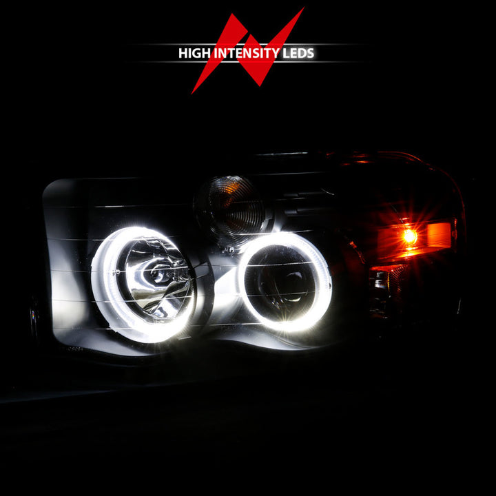 ANZO 2002-2005 Dodge Ram 1500 Projector Headlights w/ Halo Black Clear Amber - Bull Strap