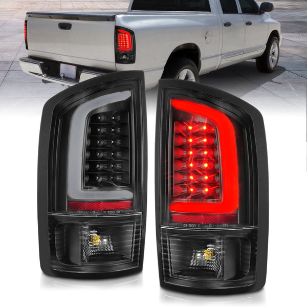 ANZO 2002-2006 Dodge  Ram 1500 LED Tail Lights w/ Light Bar Black Housing Clear Lens - Bull Strap