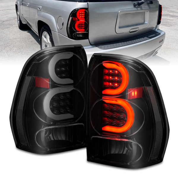 ANZO 2002-2009 Chevrolet Trailblazer LED Tail Lights w/ Light Bar Black Housing Smoke Lens - Bull Strap