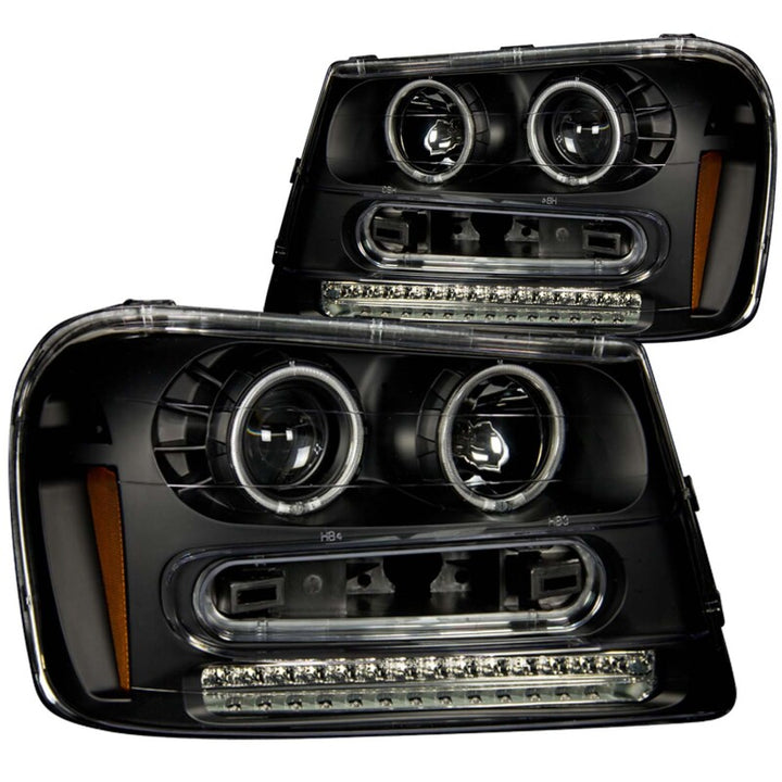 ANZO 2002-2009 Chevrolet Trailblazer Projector Headlights w/ Halo Black - Bull Strap