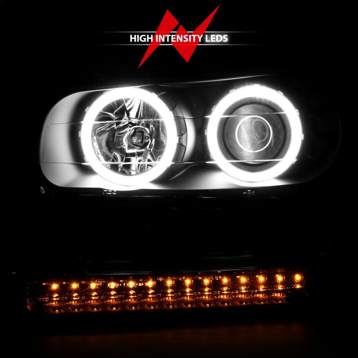 ANZO 2002-2009 Chevrolet Trailblazer Projector Headlights w/ Halo Black - Bull Strap