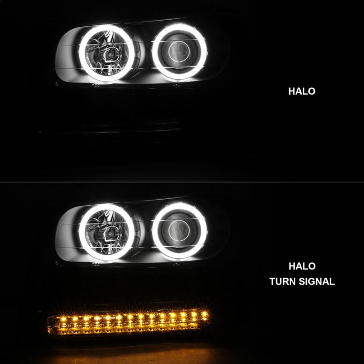 ANZO 2002-2009 Chevrolet Trailblazer Projector Headlights w/ Halo Black - Bull Strap