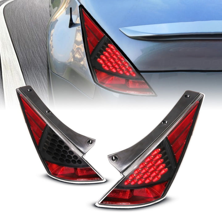 ANZO 2003-2005 Nissan 350Z LED Taillights Black - Bull Strap