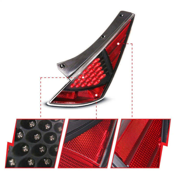 ANZO 2003-2005 Nissan 350Z LED Taillights Black - Bull Strap