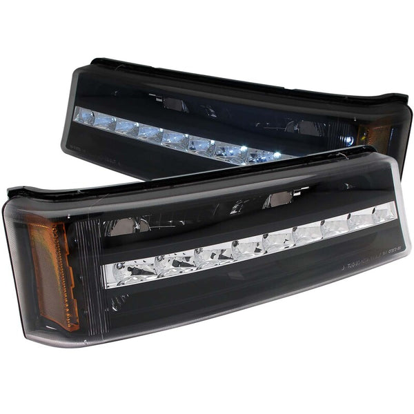 ANZO 2003-2006 Chevrolet Silverado 1500 LED Parking Lights Black w/ Amber Reflector - Bull Strap