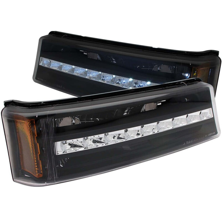ANZO 2003-2006 Chevrolet Silverado 1500 LED Parking Lights Black w/ Amber Reflector - Bull Strap