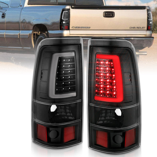 ANZO 2003-2006 Chevy Silverado 1500 LED Taillights Plank Style Black w/Clear Lens - Bull Strap