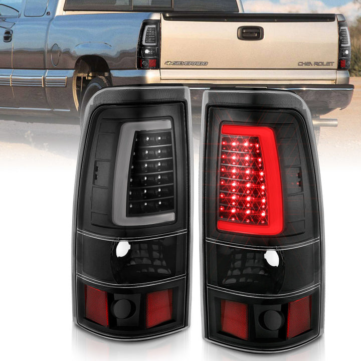 ANZO 2003-2006 Chevy Silverado 1500 LED Taillights Plank Style Black w/Clear Lens - Bull Strap