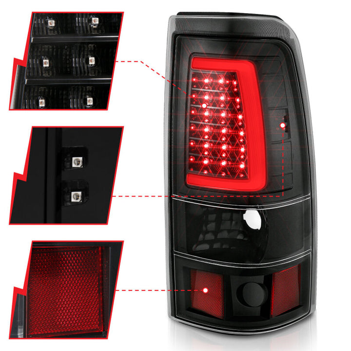 ANZO 2003-2006 Chevy Silverado 1500 LED Taillights Plank Style Black w/Clear Lens - Bull Strap