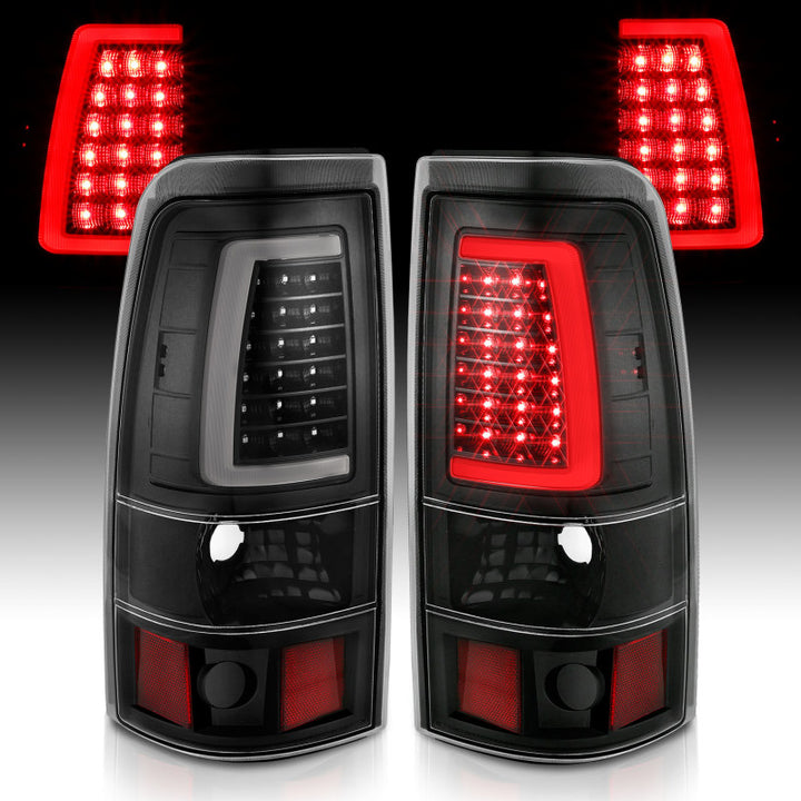 ANZO 2003-2006 Chevy Silverado 1500 LED Taillights Plank Style Black w/Clear Lens - Bull Strap