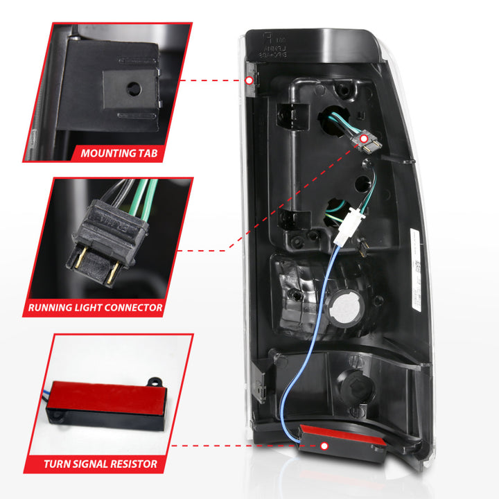 ANZO 2003-2006 Chevy Silverado 1500 LED Taillights Plank Style Black w/Clear Lens - Bull Strap
