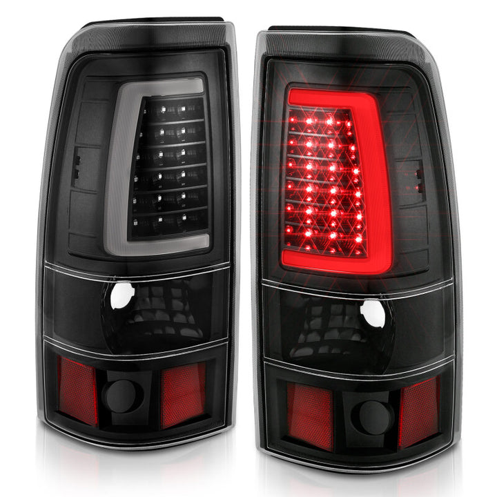 ANZO 2003-2006 Chevy Silverado 1500 LED Taillights Plank Style Black w/Clear Lens - Bull Strap