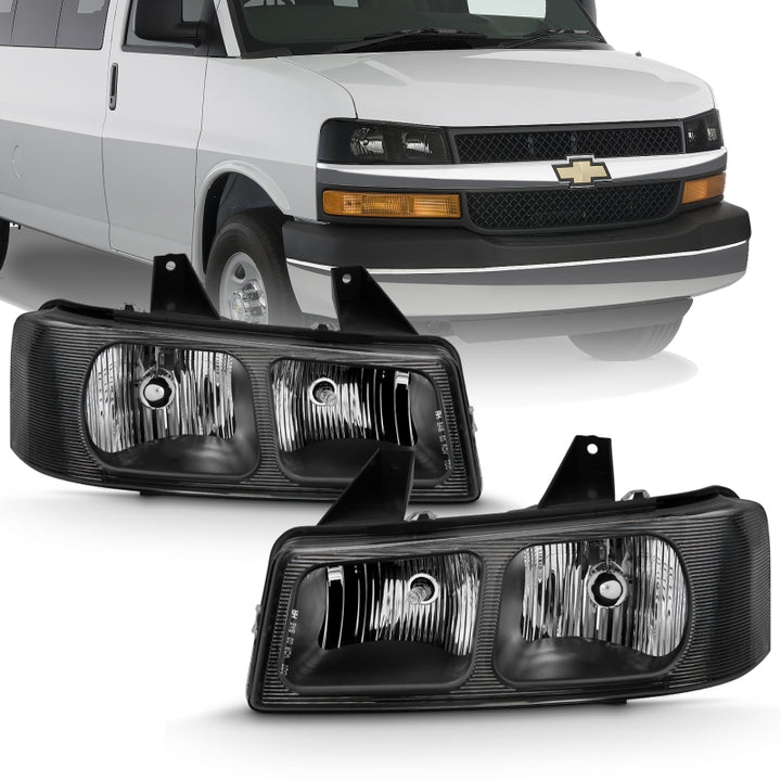 ANZO 2003-2017 Chevy Express Crystal Headlight Black - Bull Strap