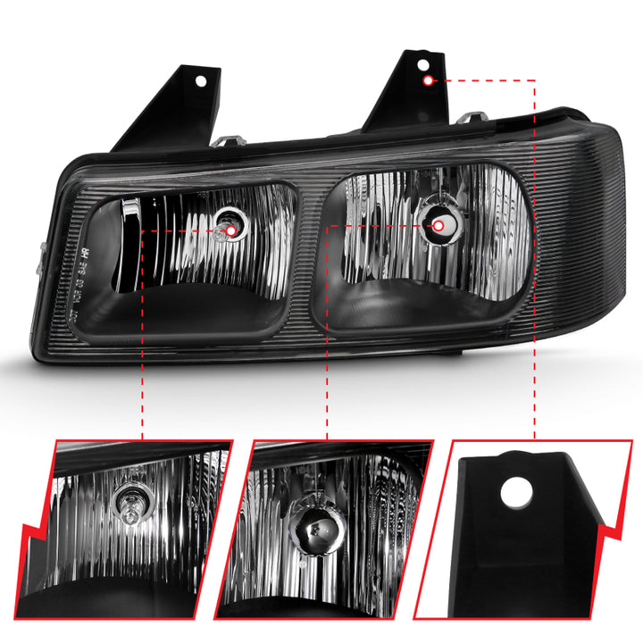 ANZO 2003-2017 Chevy Express Crystal Headlight Black - Bull Strap