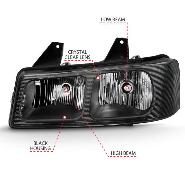 ANZO 2003-2017 Chevy Express Crystal Headlight Black - Bull Strap