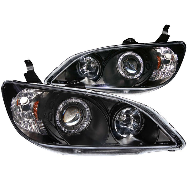 ANZO 2004-2005 Honda Civic Projector Headlights w/ Halo Black - Bull Strap