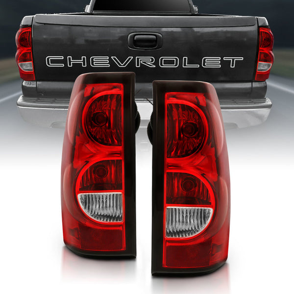 ANZO 2004-2007 Chevy Silverado Taillight Red/Clear Lens w/Black Trim (OE Replacement) - Bull Strap