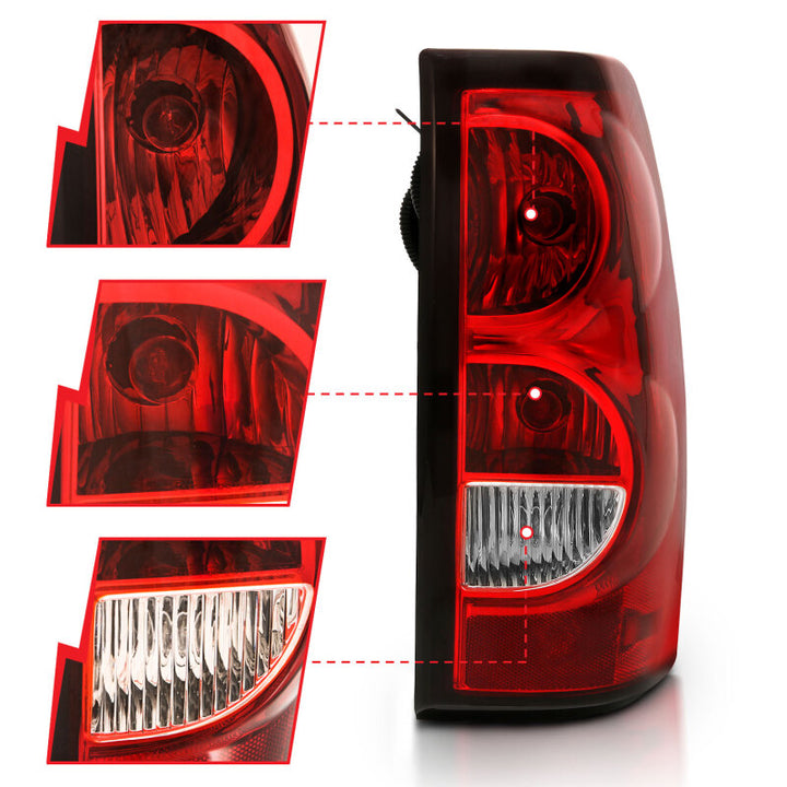 ANZO 2004-2007 Chevy Silverado Taillight Red/Clear Lens w/Black Trim (OE Replacement) - Bull Strap