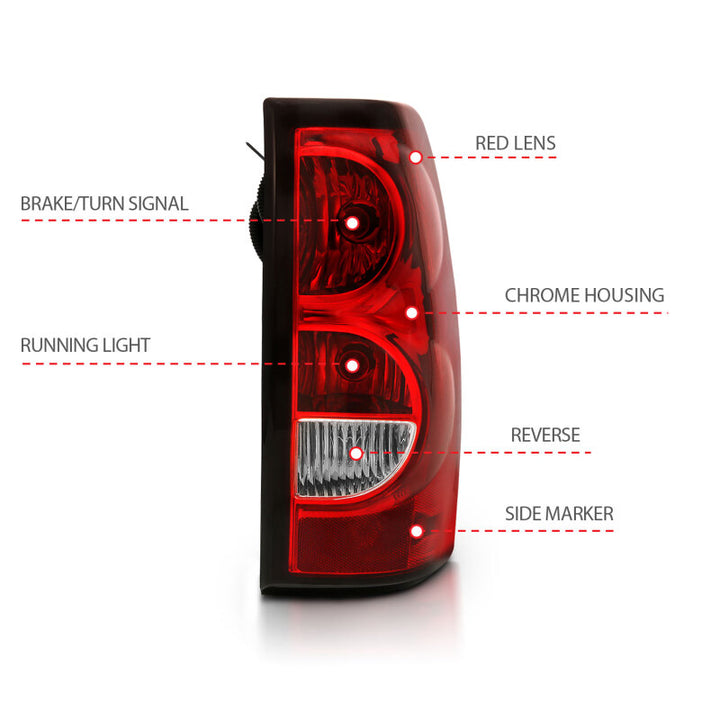 ANZO 2004-2007 Chevy Silverado Taillight Red/Clear Lens w/Black Trim (OE Replacement) - Bull Strap