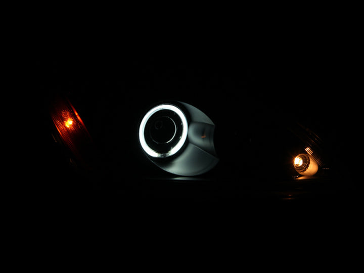 ANZO 2004-2007 Mitsubishi Lancer Projector Headlights w/ Halo Black (CCFL) - Bull Strap