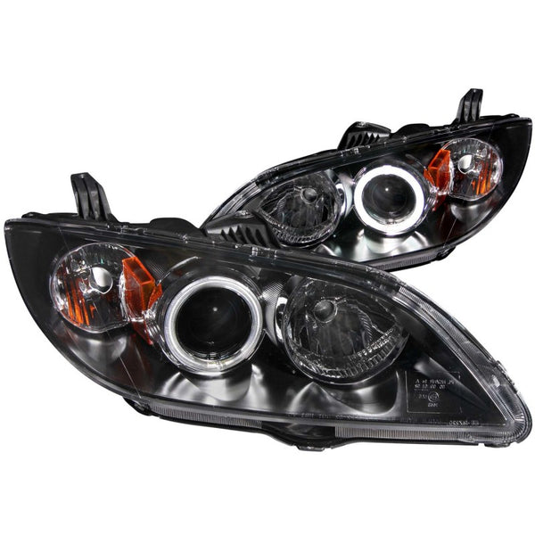ANZO 2004-2008 Mazda 3 Projector Headlights w/ Halo Black (CCFL) - Bull Strap