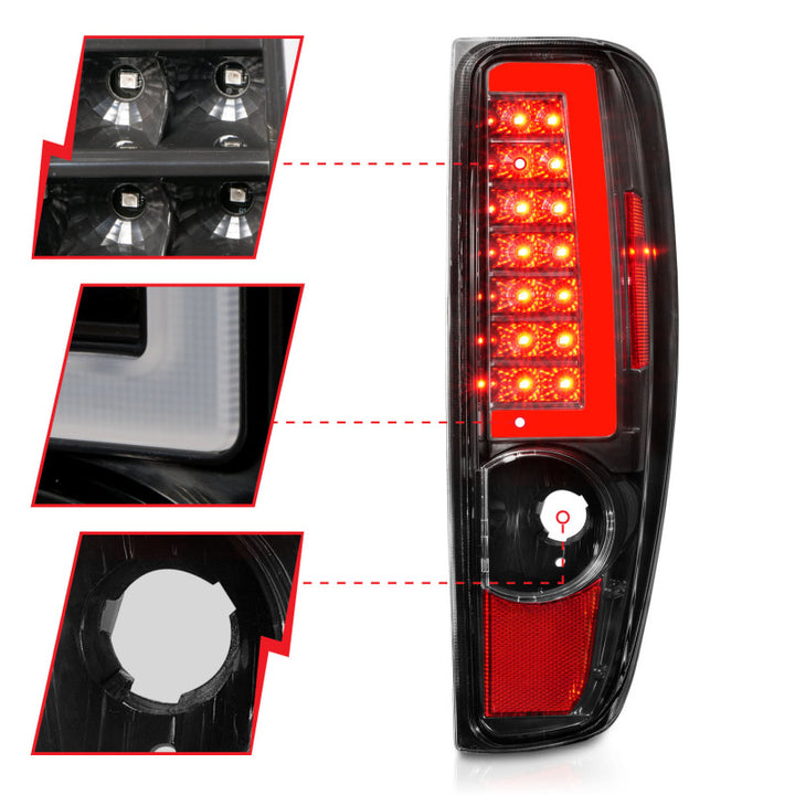 ANZO 2004-2012 Chevrolet Colorado/ GMC Canyon LED Tail Lights w/ Light Bar Black Housing - Bull Strap