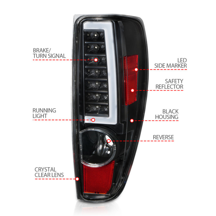 ANZO 2004-2012 Chevrolet Colorado/ GMC Canyon LED Tail Lights w/ Light Bar Black Housing - Bull Strap