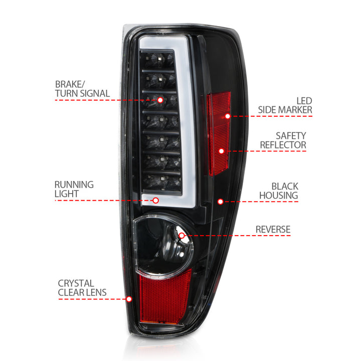 ANZO 2004-2012 Chevrolet Colorado/ GMC Canyon LED Tail Lights w/ Light Bar Black Housing - Bull Strap