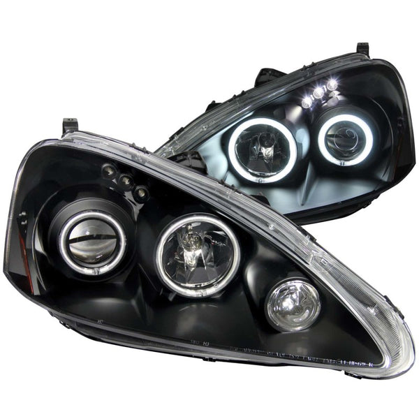 ANZO 2005-2006 Acura RSX Projector Headlights w/ Halo Black - Bull Strap