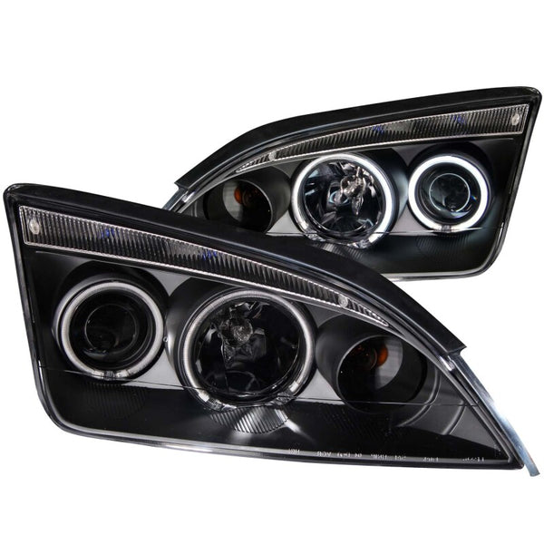 ANZO 2005-2007 Ford Focus Projector Headlights w/ Halo Black - Bull Strap