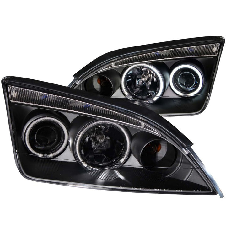 ANZO 2005-2007 Ford Focus Projector Headlights w/ Halo Black - Bull Strap