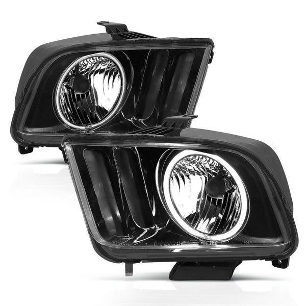 ANZO 2005-2009 Ford Mustang Crystal Headlights w/ Halo Black (CCFL) - Bull Strap