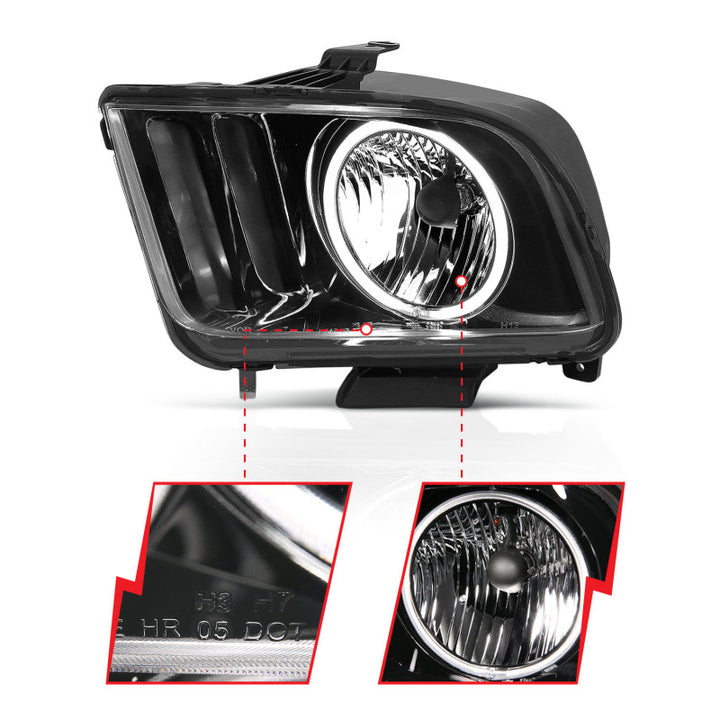 ANZO 2005-2009 Ford Mustang Crystal Headlights w/ Halo Black (CCFL) - Bull Strap