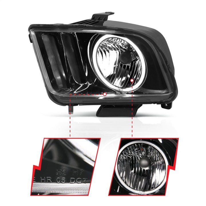 ANZO 2005-2009 Ford Mustang Crystal Headlights w/ Halo Black (CCFL) - Bull Strap