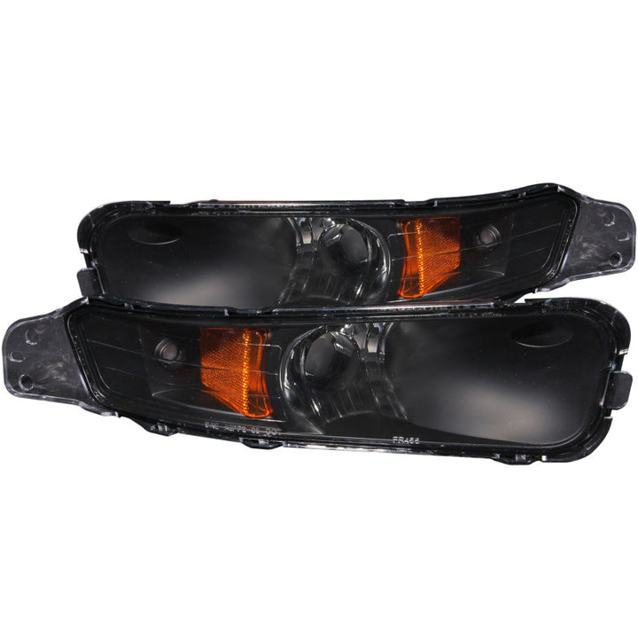 ANZO 2005-2009 Ford Mustang Euro Parking Lights Black w/ Amber Reflector - Bull Strap
