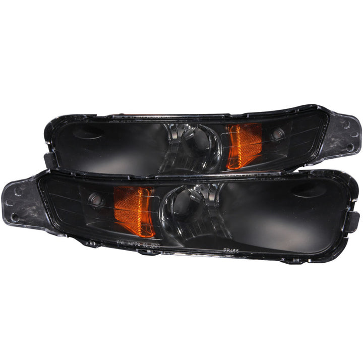 ANZO 2005-2009 Ford Mustang Euro Parking Lights Black w/ Amber Reflector - Bull Strap