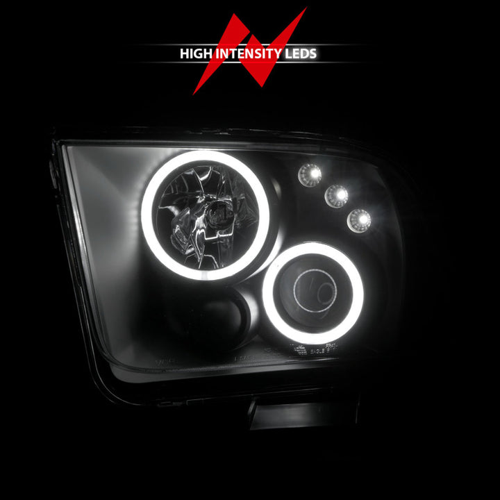 ANZO 2005-2009 Ford Mustang Projector Headlights w/ Halo Black - Bull Strap