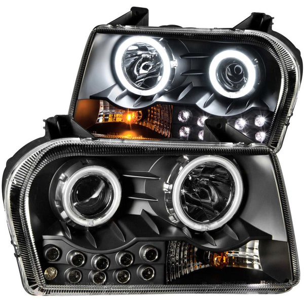 ANZO 2005-2010 Chrysler 300 Projector Headlights w/ Halo Black (Does Not Fit S Models) - Bull Strap