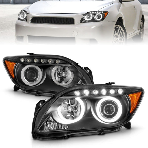 ANZO 2005-2010 Scion Tc Projector Headlights w/ Halo Black (CCFL) - Bull Strap