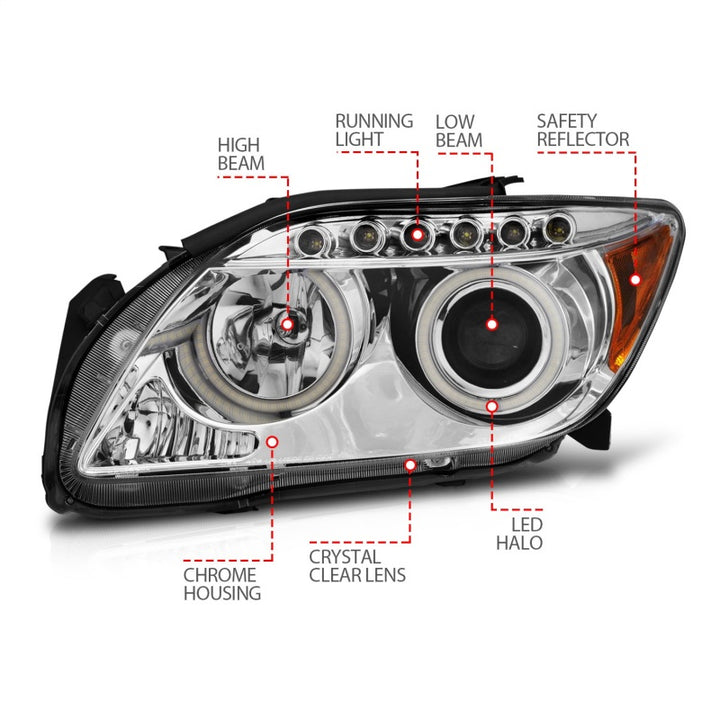 ANZO 2005-2010 Scion Tc Projector Headlights w/ Halo Chrome (CCFL) - Bull Strap