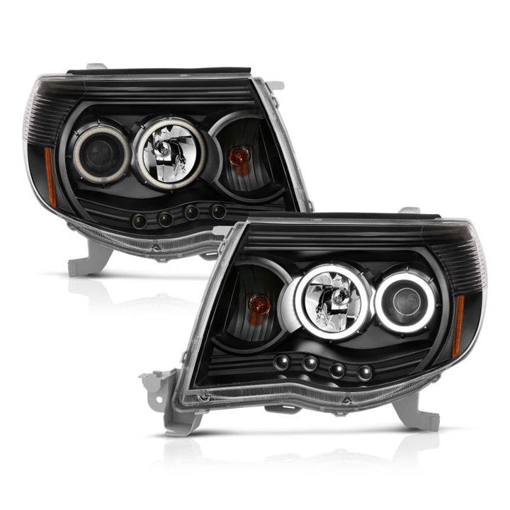 ANZO 2005-2011 Toyota Tacoma Projector Headlights w/ Halo Black - Bull Strap