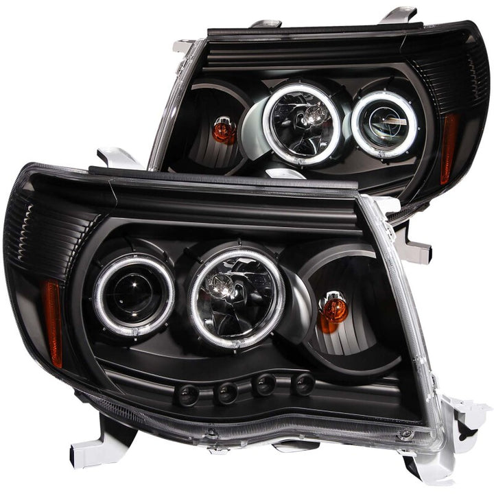 ANZO 2005-2011 Toyota Tacoma Projector Headlights w/ Halo Black - Bull Strap