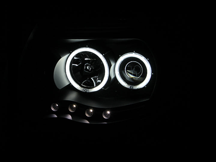 ANZO 2005-2011 Toyota Tacoma Projector Headlights w/ Halo Black - Bull Strap