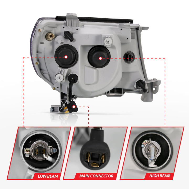 ANZO 2005-2011 Toyota Tacoma Projector Headlights w/ Halo Black - Bull Strap