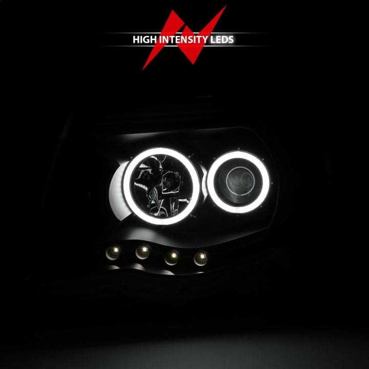 ANZO 2005-2011 Toyota Tacoma Projector Headlights w/ Halo Black - Bull Strap