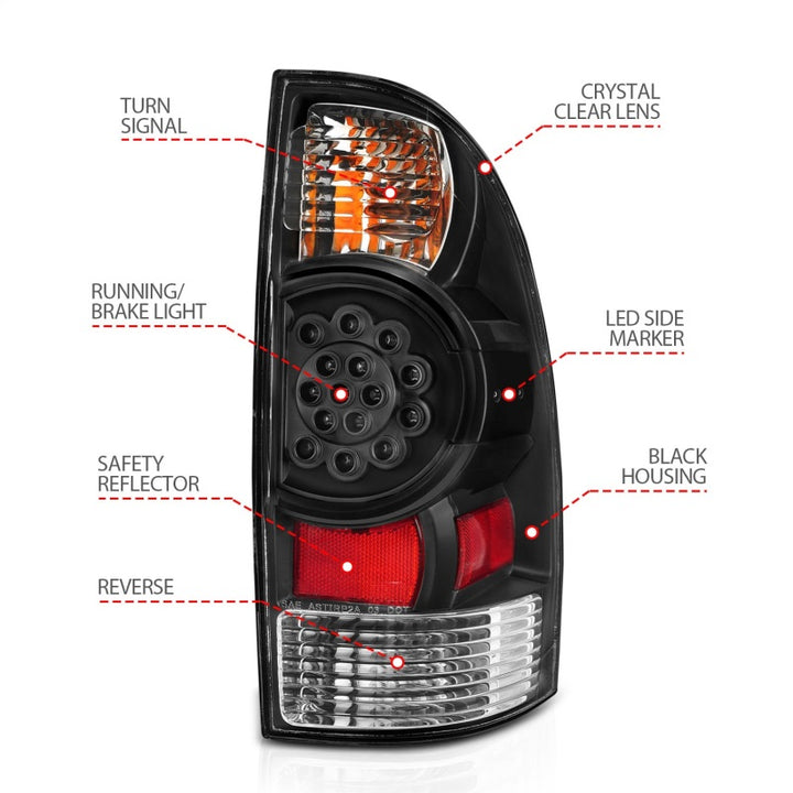 ANZO 2005-2015 Toyota Tacoma LED Taillights Black - Bull Strap