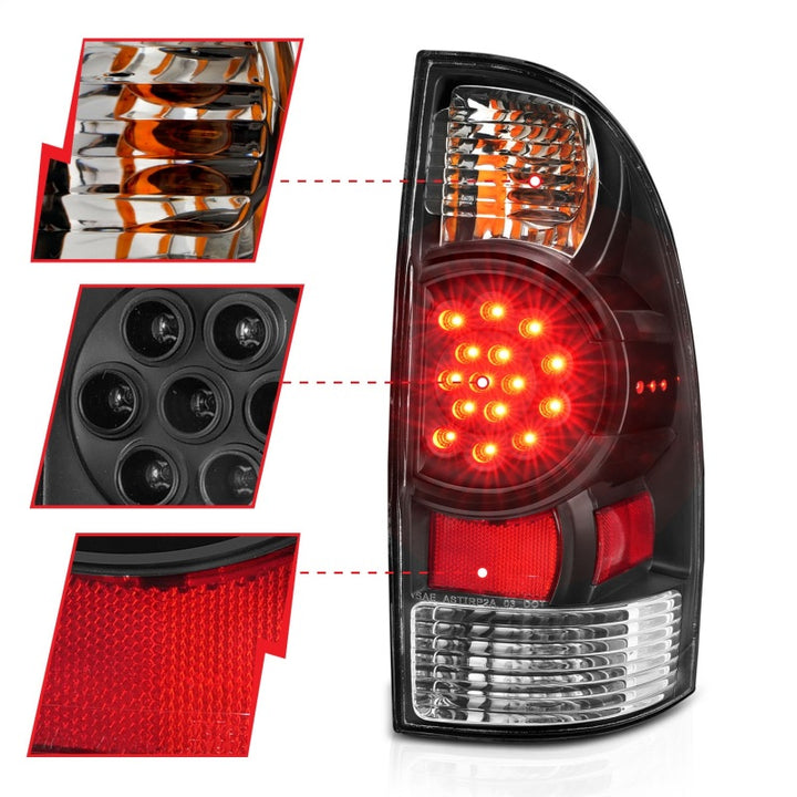 ANZO 2005-2015 Toyota Tacoma LED Taillights Black - Bull Strap