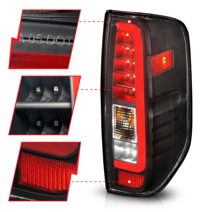 ANZO 2005-2021 Nissan Frontier LED Taillights Black Housing/Clear Lens - Bull Strap