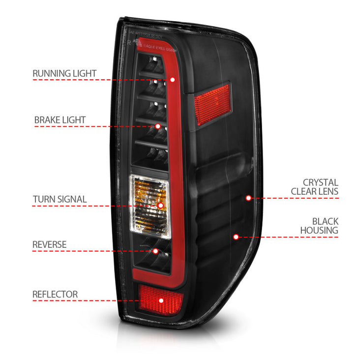ANZO 2005-2021 Nissan Frontier LED Taillights Black Housing/Clear Lens - Bull Strap
